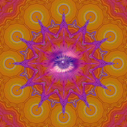 LIP1803030: Ballpoint ＋ paper ＋ digital ＋ photo mixed media art by Lauren Iris Panos. Psychedelic, rosette mandala with eye.