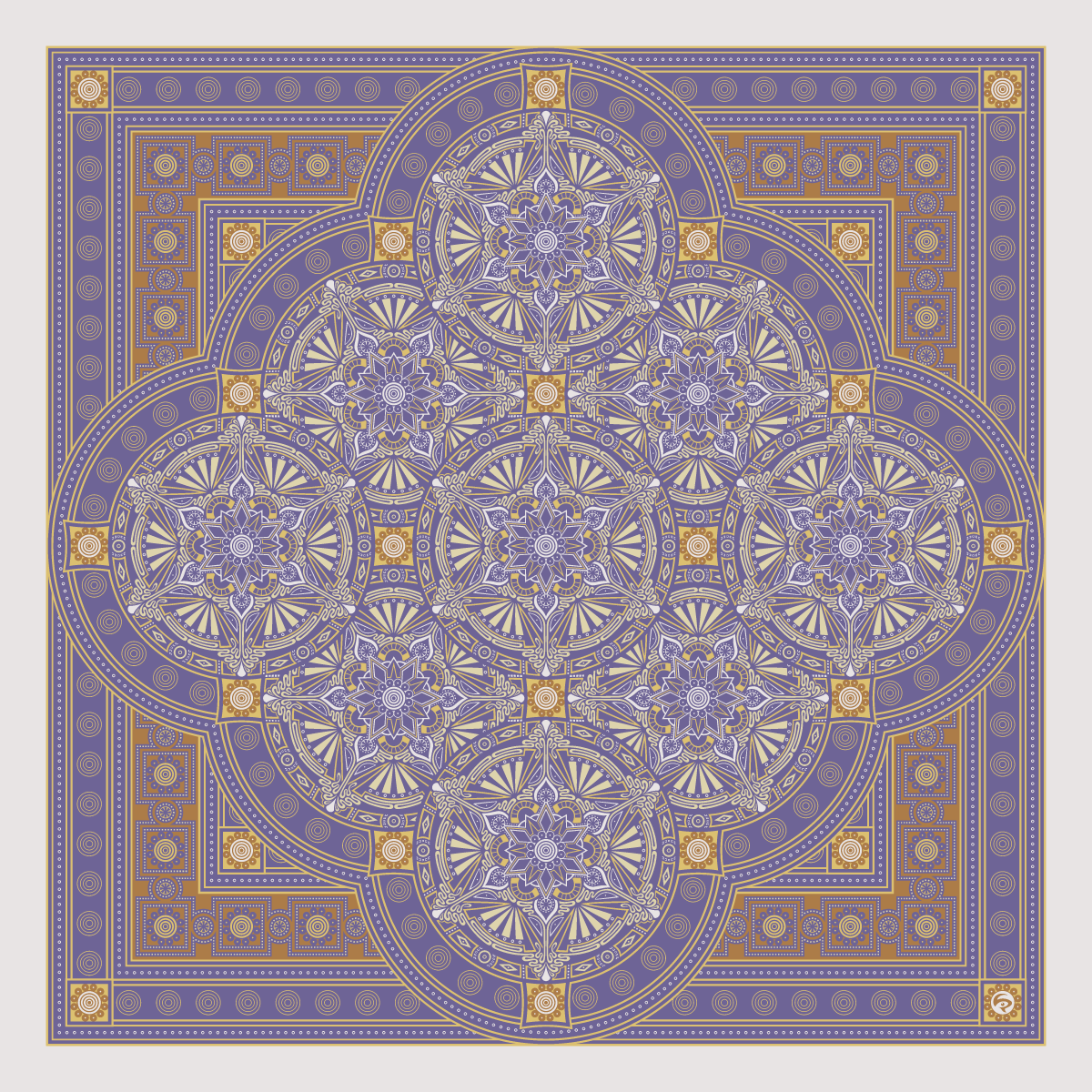 LIP2002004: Digital art by Lauren Iris Panos. Purple and brown, biomorphic, rosette mandala.