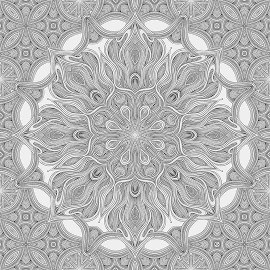 LIP2003004: Ballpoint ＋ paper ＋ digital mixed media art by Lauren Iris Panos. Arabesque, biomorphic, rosette mandala.