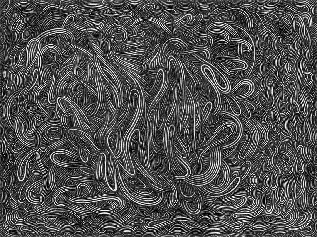 LIP2401001: Ballpoint ＋ paper art by Lauren Iris Panos. Horror vacui, biomorphic abstract.